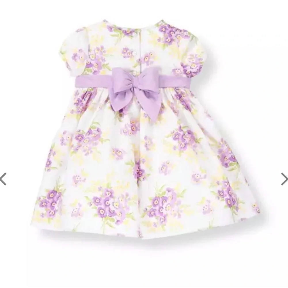 Janie & Jack Girls' 3-6 Month Pansy Hand Smocked Floral Dress Purple Yellow